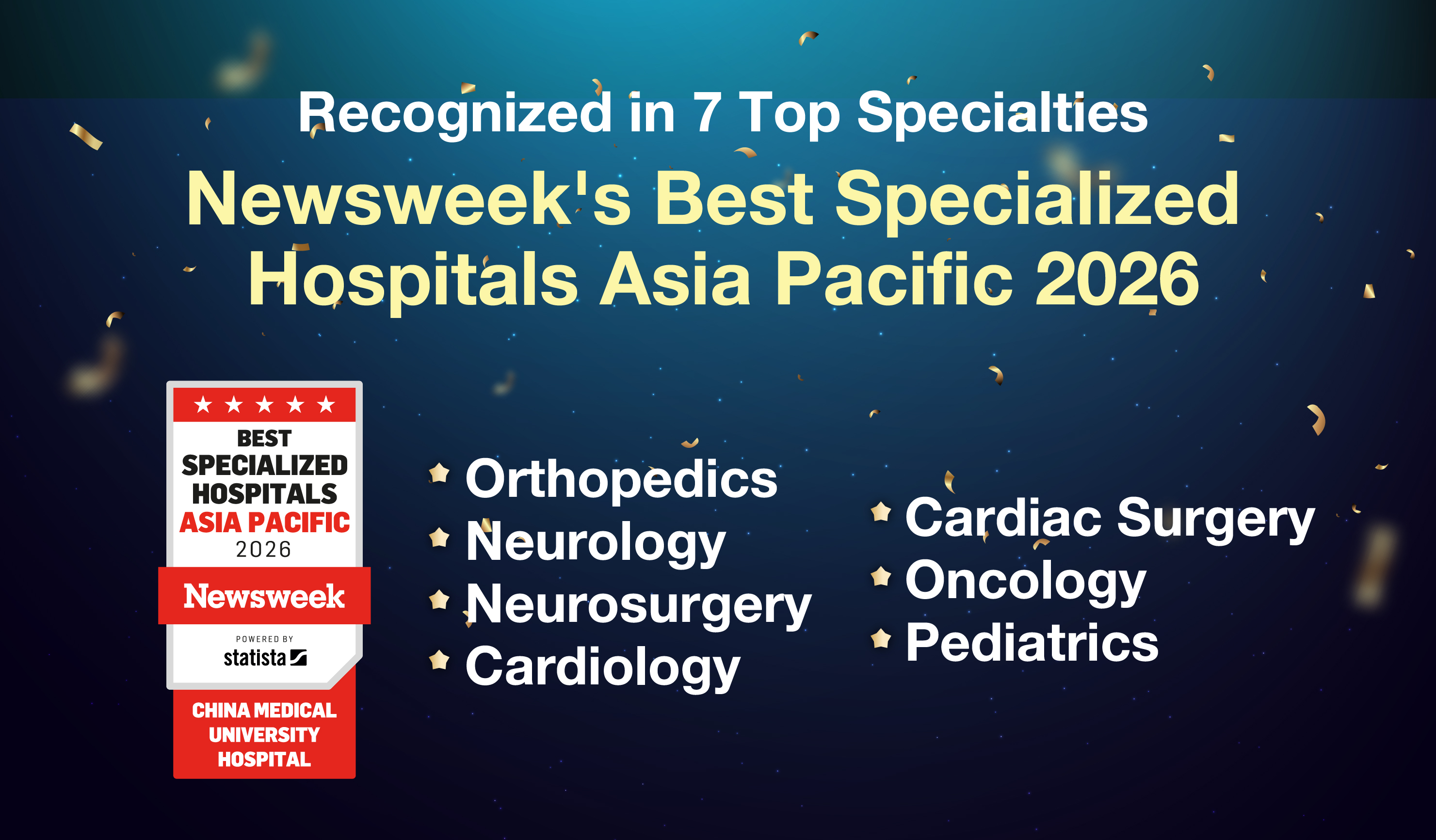 前往 China Medical University Hospital Recognized in Newsweek’s Best Specialized Hospitals Asia-Pacific 2026 Across Seven Specialties