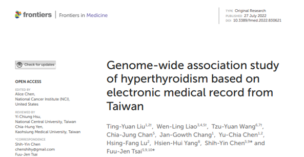 Genome-wide association study of hyperthyroidism based on electronic medical record from Taiwan 